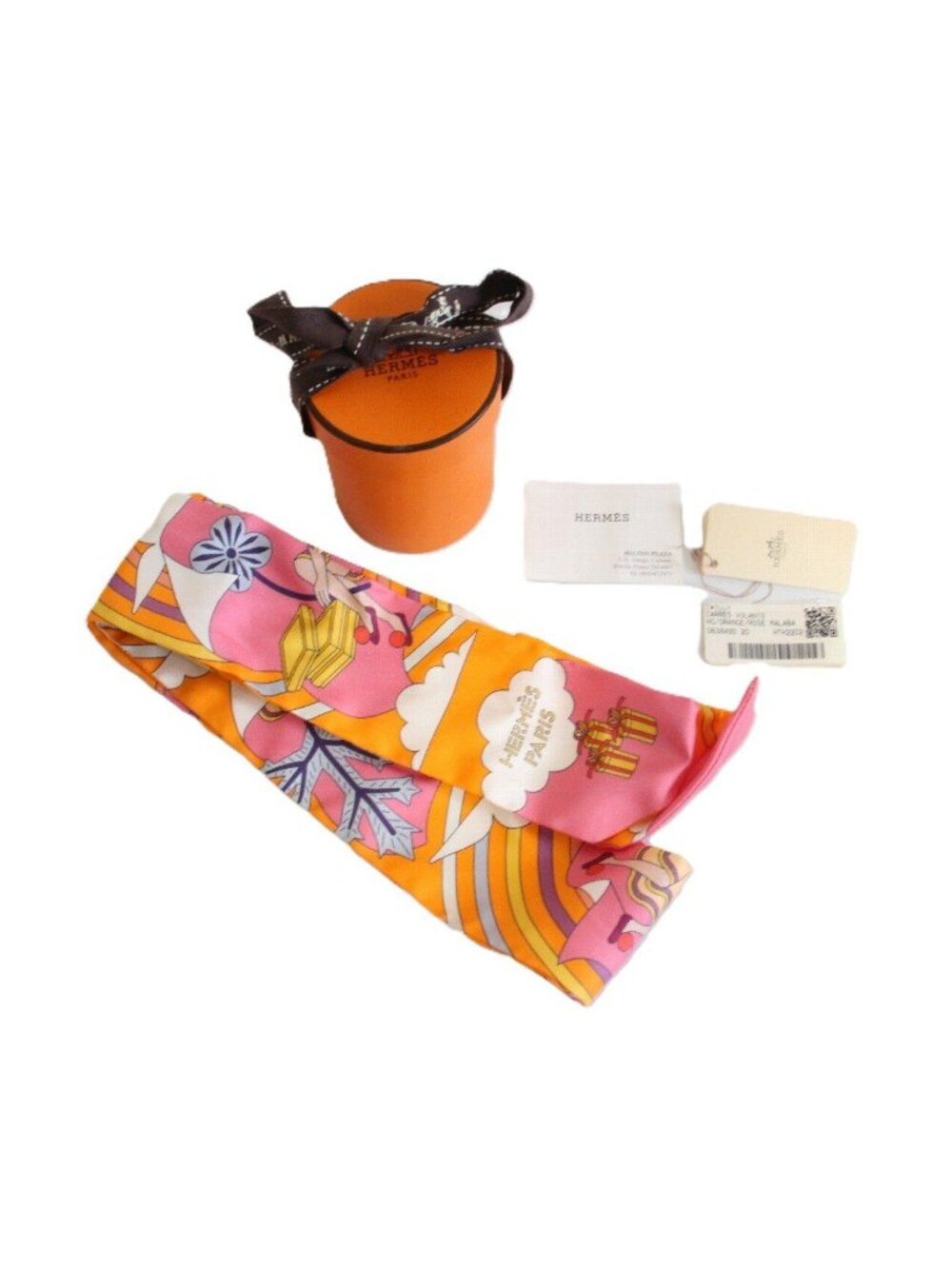 Hermes Tsuiri My Cloud Silk 100% Orange Scarf - Picture 10 of 10